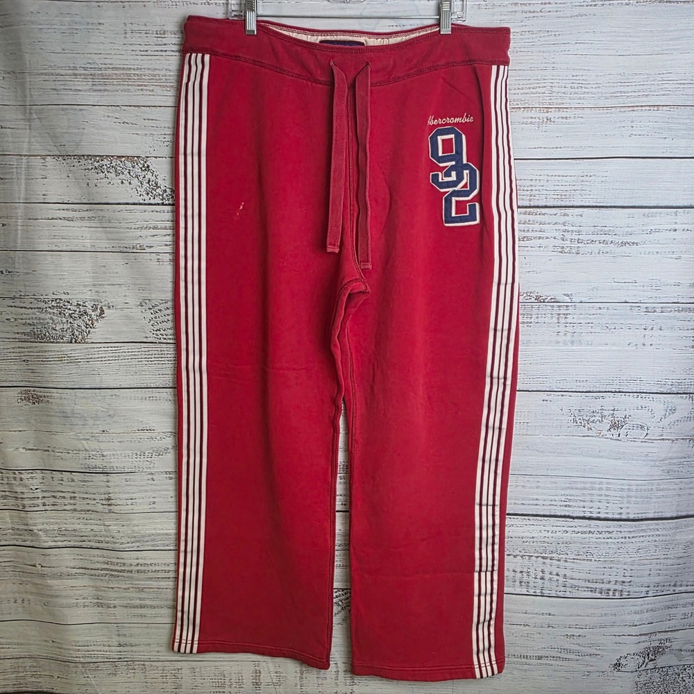 Vtg Abercrombie & Fitch Mens Red Side Stripe 92 Graphic Sweatpants Large Baggy